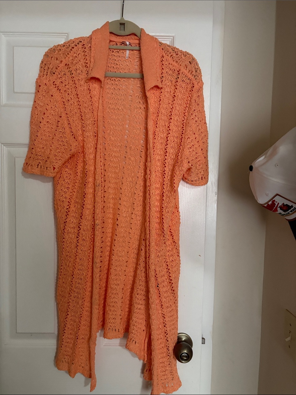 Free People Peach Open-Knit Short-Sleeve Cardigan